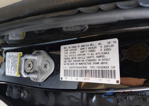 2010 Honda Accord 2.4 Ex z USA, uszkodzony, nr VIN 1HGCP2F76AA007590